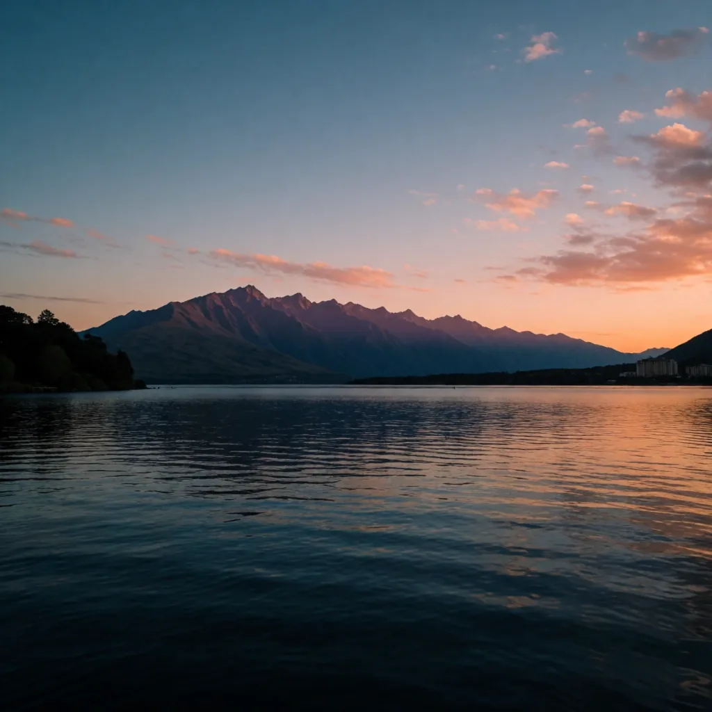 The majestic alpine landscape of Queenstown at dusk